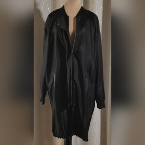 ​Victoria Sport Black Satin Longline Bomber Jacket Trench M